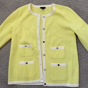 Talbots Yellow Piped Trim Cardigan